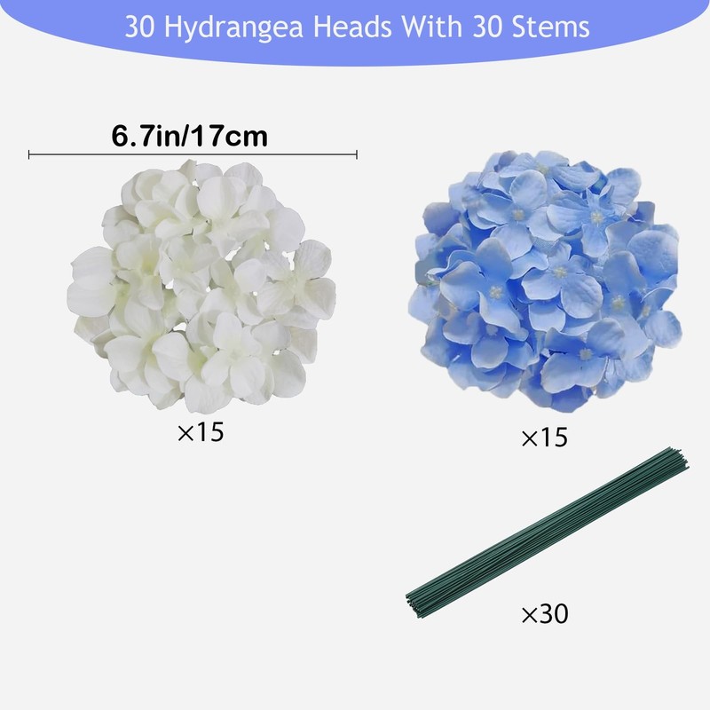 Cherica White Blue Hydrangea Artificial Flowers Bulk 30 Pcs Faux Hydrangea gallery