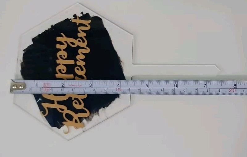 Happy Retirement Acrylic Hexagon Cake Topper Gold w/Black Paint Splash gallery