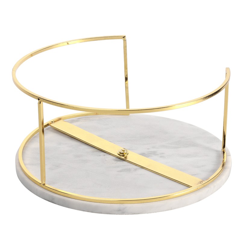 Modern White Marble Cake Stands, Brass Metal Cupcake Pedestal Risers, Set of 3 gallery