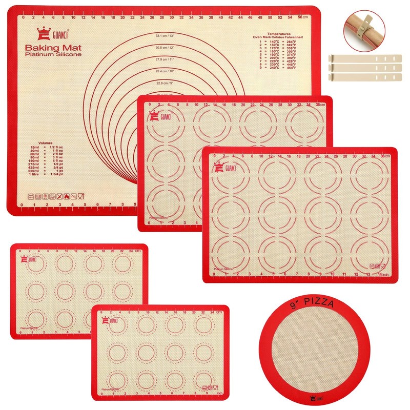 GUANCI Silicone Baking Mat Set of 6, Includes 25"x17.5" Large, 2 Medium 16.5"...