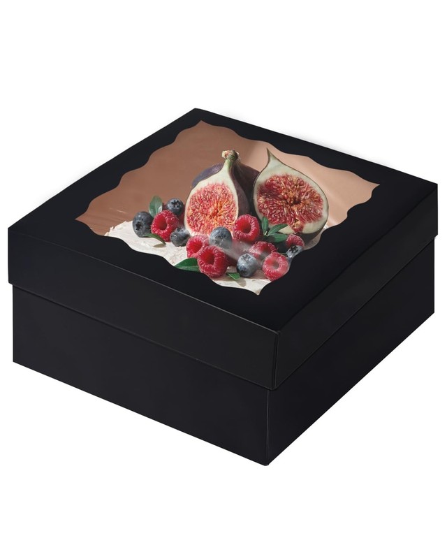 Black Bakery Cake Boxes With Window Round Boards Ribbon 12x12x6 Inch 18 PCS gallery