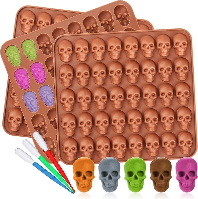 3 Pack Gummy Skull Silicone Candy Molds, Halloween Mini Skull Mold with 3 Droppe gallery