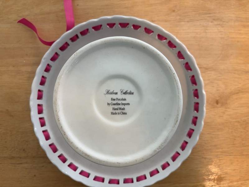10” White Porcelain Cake Stand w/ Pink Ribbon gallery