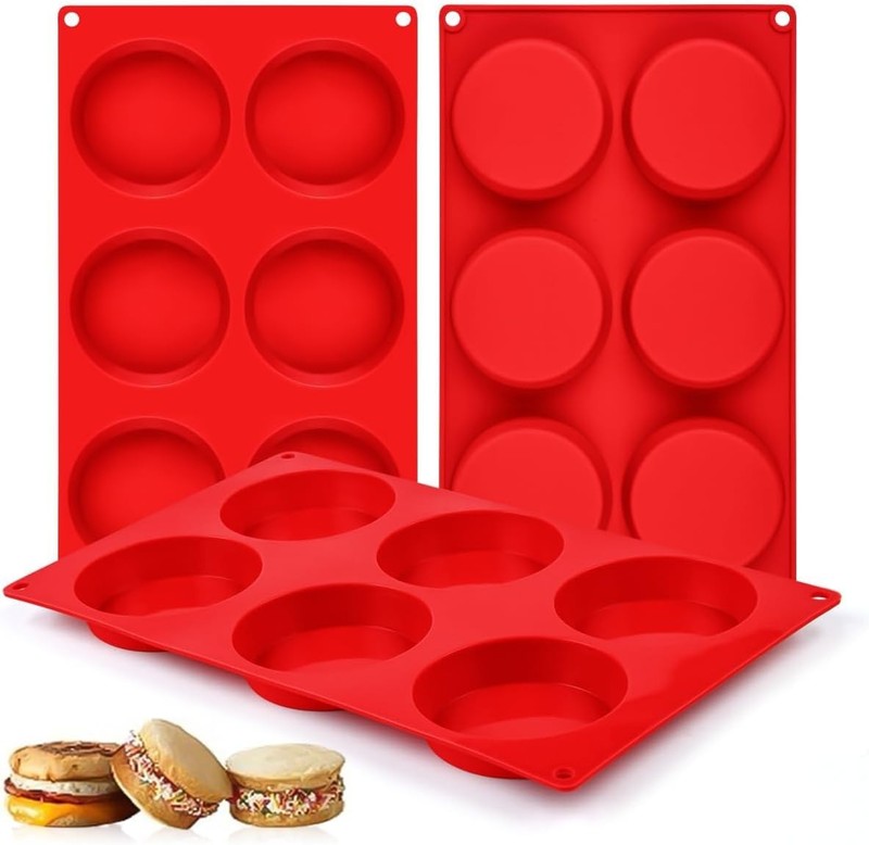 CAKETIME Muffin Top Pan, Silicone Egg Molds for Regular 3 inch – 3pcs, Red