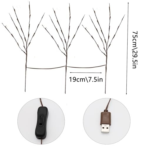 3 Pack Lighted Branches for Vase, Artificial Brown Twig Lights, 29IN 60 LED gallery