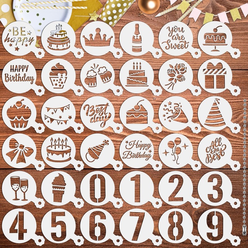 JULBEAR Birthday Cookie Stencils, 36 Pieces Reusable 2.76 inches, White