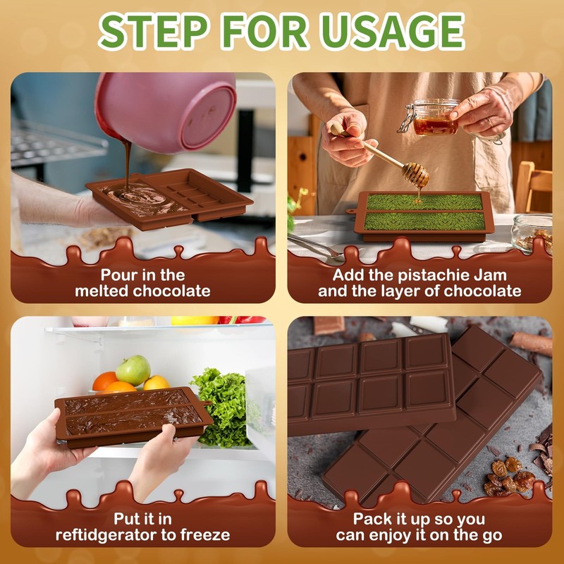 Chocolate Bar Mold,2 Pack 2 in 1 Dubai Chocolate Molds and Scraper for Stuffe... gallery