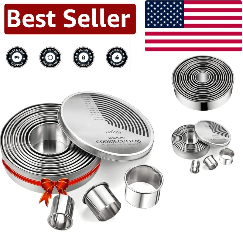 12-Piece Round Cookie Cutter Set - Stainless Steel Baking Tools