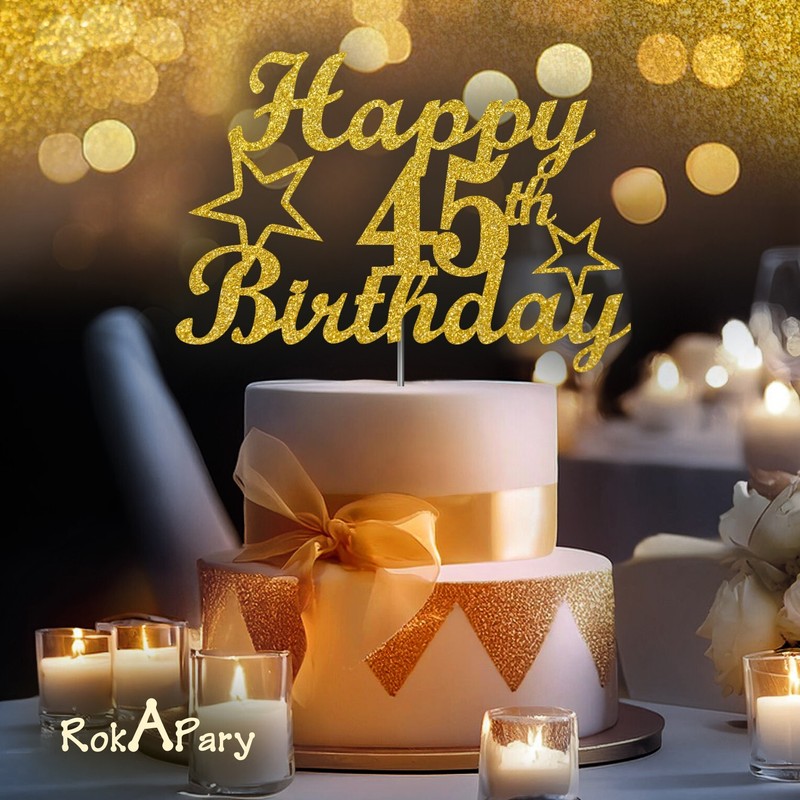 45 Birthday Cake Topper Gold Glitter, 45th Party Decoration Ideas gallery