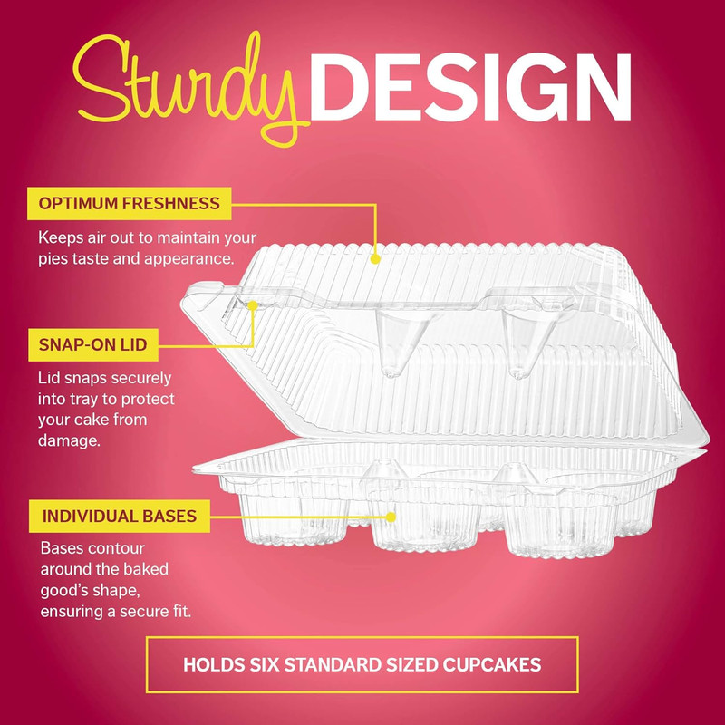 Plastic Cupcake Containers Boxes | 6 Compartment – 42 Pack | Disposable High Dom gallery