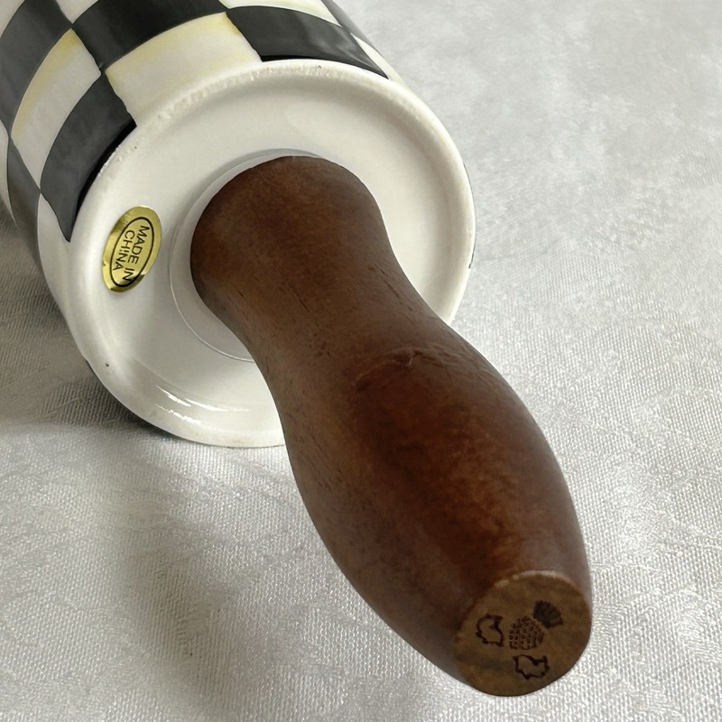 Mackenzie Childs COURTLY CHECK Ceramic & Wood Handle ROLLING PIN NEW m26-5 gallery