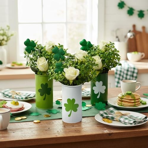3 Set St Patrick's Day Decoration 5.91inch Irish Holiday Farmhouse Vase Green3 gallery