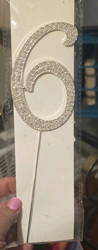Large Silver Glitter Number 6 Cake Topper, Numbers Design, 1 Pack