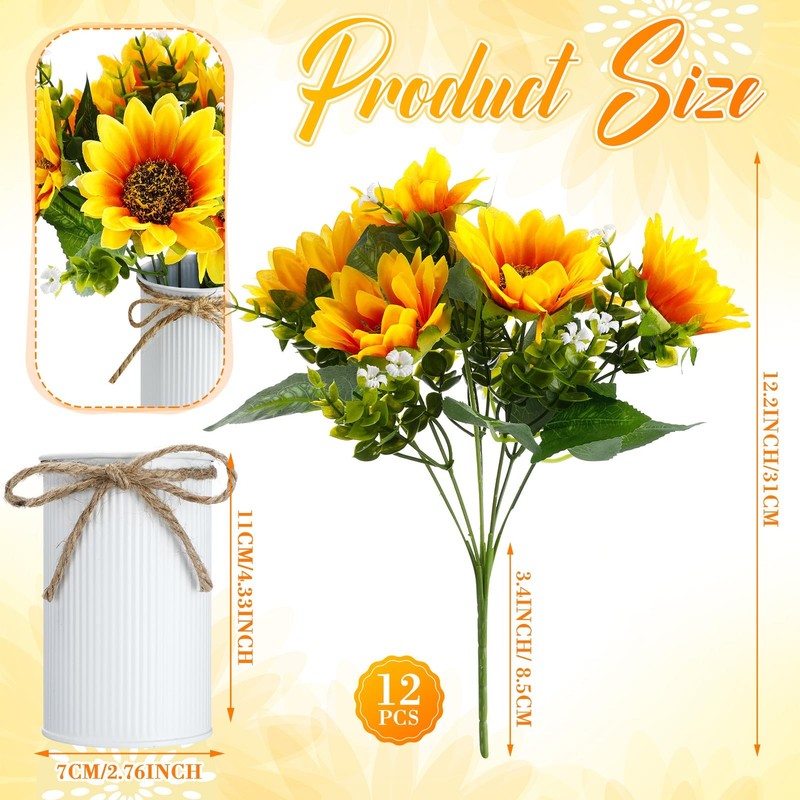 Silifine 12 Sets Sunflowers Centerpieces Tables Artificial Sunflower Vase gallery