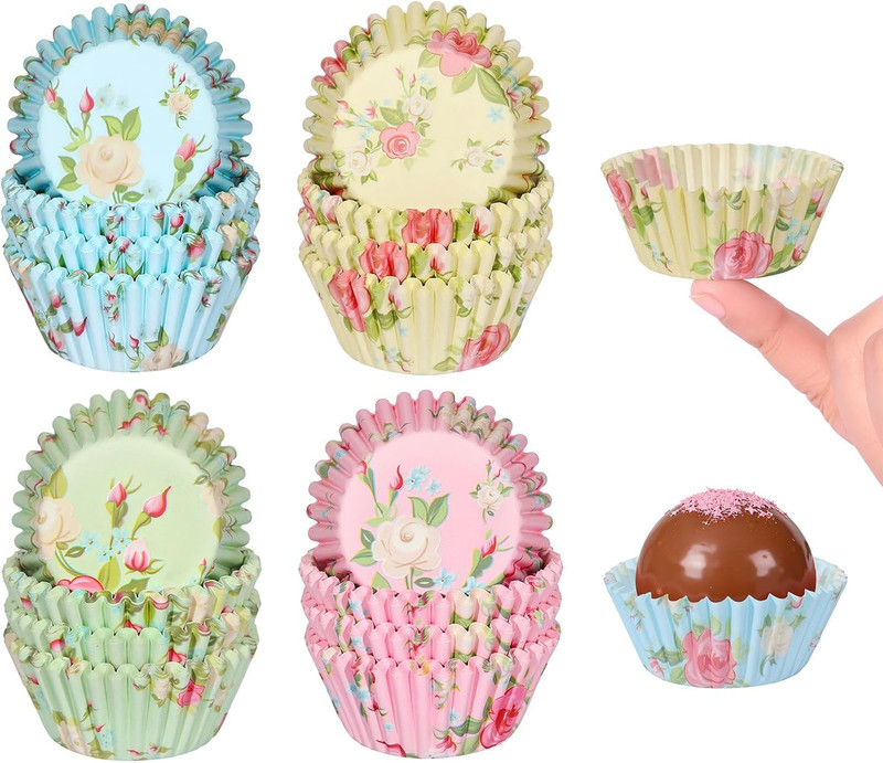Floral Mini Cupcake Liners 400 Count Colorful Paper Baking Cups Food Grade