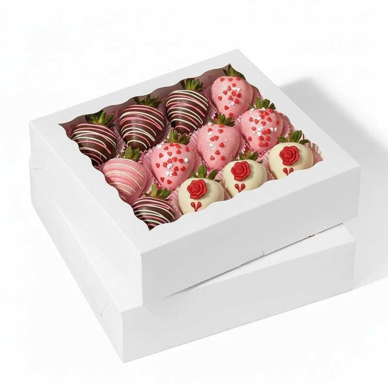 Paquete de 50 cajas blancas panadería y pastelería con ventana transparente.
