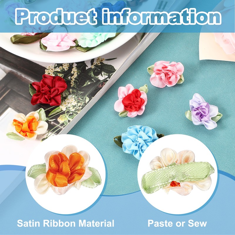 40Pcs 1" Ribbon Flowers Bows Mini Satin Roses Flowers Orange/Cream gallery