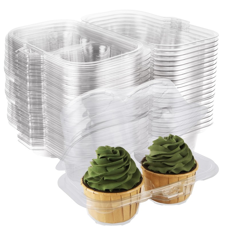 100pcs 2 Cavity Clear Cupcake Boxes with Lids, BPA-Free, Perfect for Cupcakes…