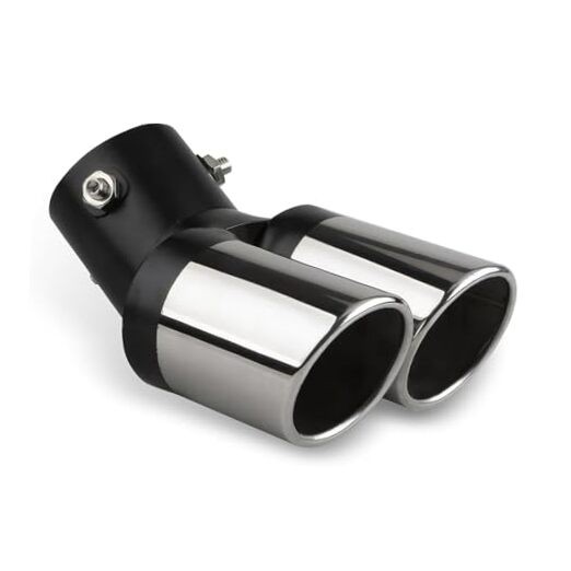 Car Dual Exhaust Tips, Stainless Steel Double Outlet Car 1 PC Silver Black