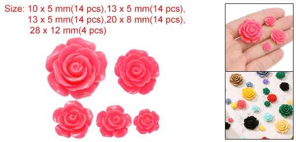 60 Pcs Rose Red Resin Rose Flower Beads, 5 Size Flatback Flower Charm gallery