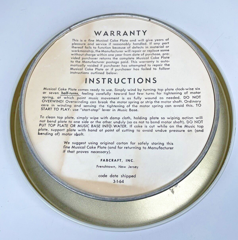 Vintage Fabcraft Happy Birthday Metal Cake Plate Rotating 1964 WORKS gallery