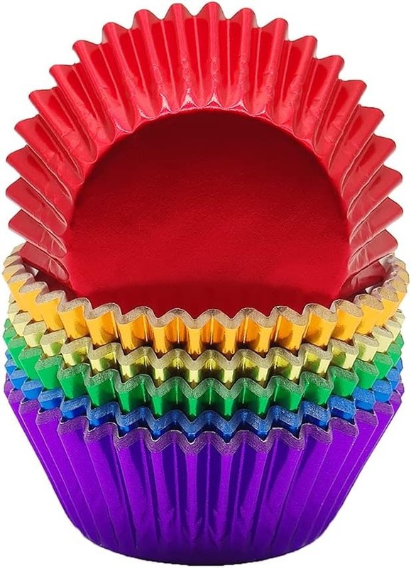 Rainbow 6 Bright Colors Standard Cupcake Liners Muffin Foil Paper Baking Cups,
