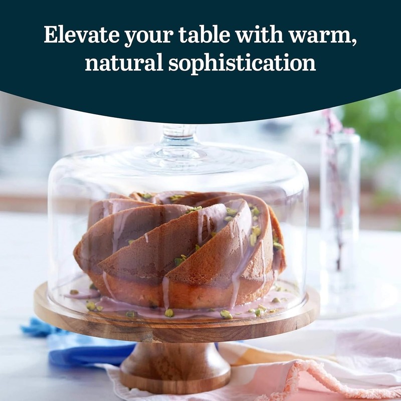 Acacia Wood Cake Stand with Lid Glass Dessert Dome Serving Platter gallery