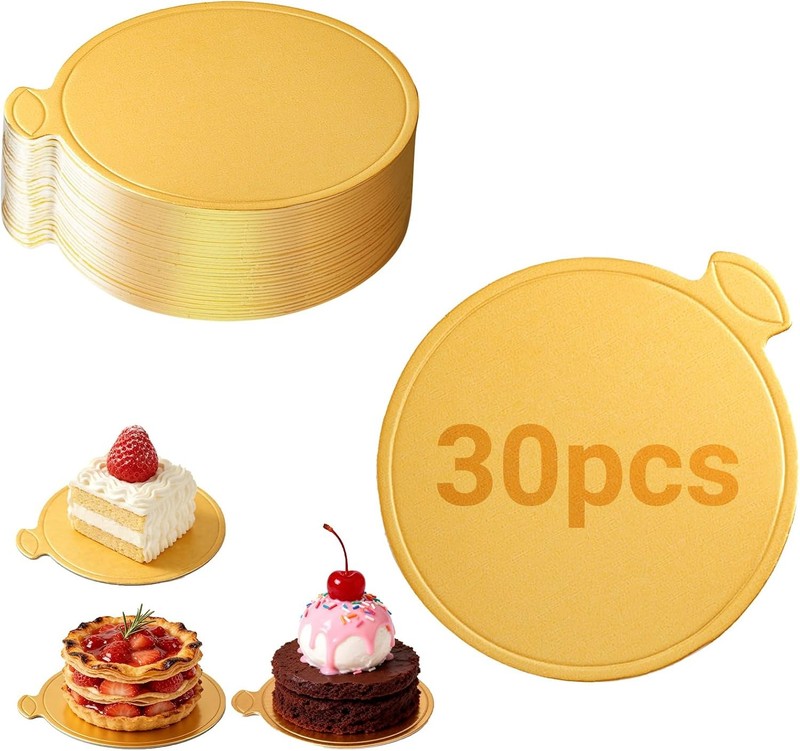 30PCS 3.14 Inch Mini Round Golden Cake and Bread Stand for Mousse Cupcake Base