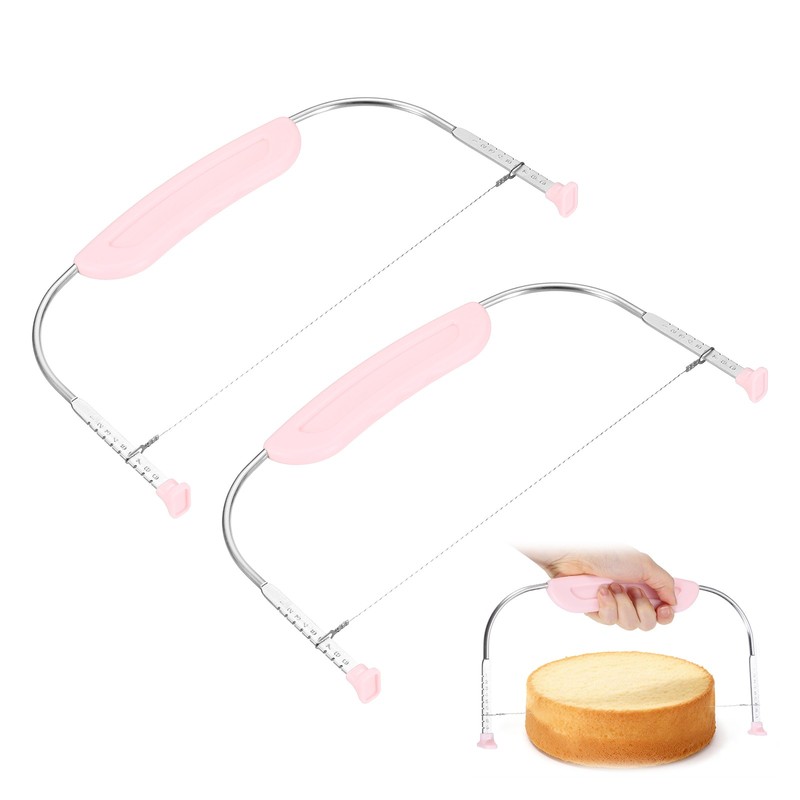 Cake Cutter Slicer Leveler, 2Pcs Cake Slicer with Handle, Light Pink