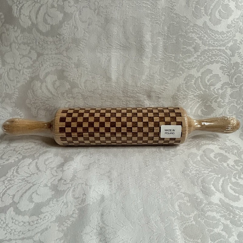 Mackenzie Childs CHECK Embossed 14.75″ BeechWood ROLLING PIN NEW m26-5
