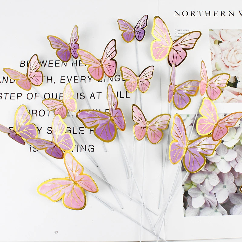 10Pcs Dessert Cake Decor Butterfly Stamping Gold Butterfly Cake Toppers Princess