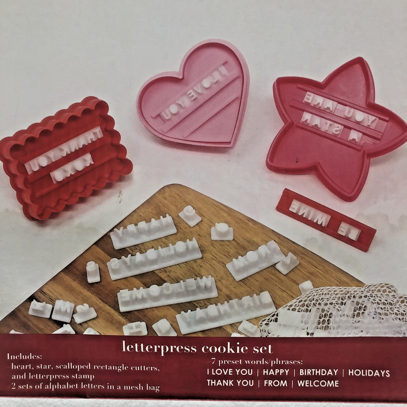 Letterpress Cookie Set-Heart Star Rectangle Cutters-Alphabet Letters-Preset Word gallery