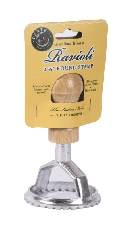 Fantes Ravioli Maker Stamp Set, Round Stamp with Wooden Handle and Fluted Edg...