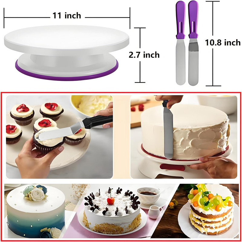 Kit de decoración de pasteles de 345 piezas con plato giratorio y nivelador gallery