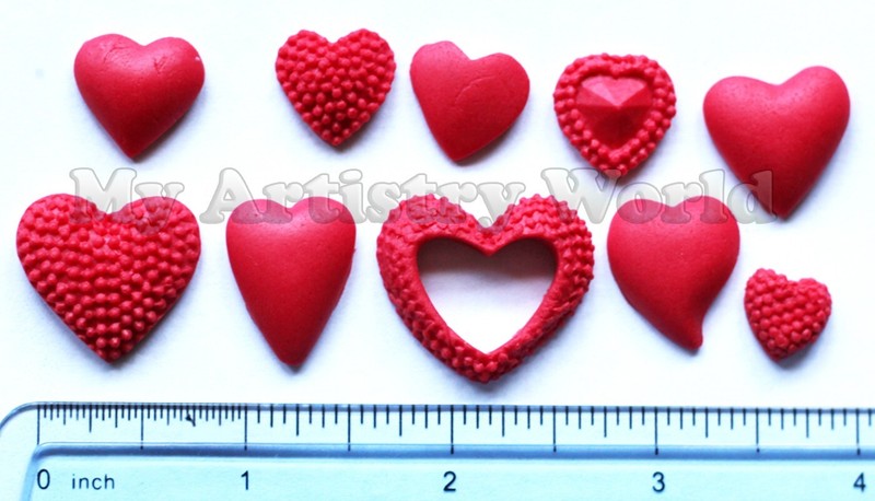 Fondant hearts. A set of 30 edible fondant hearts for cake/cupcake decoration
