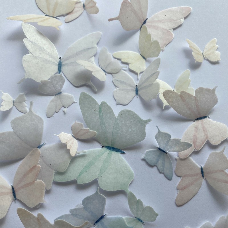 Multicoloured Pastel Pre-cut Edible Wafer Butterflies