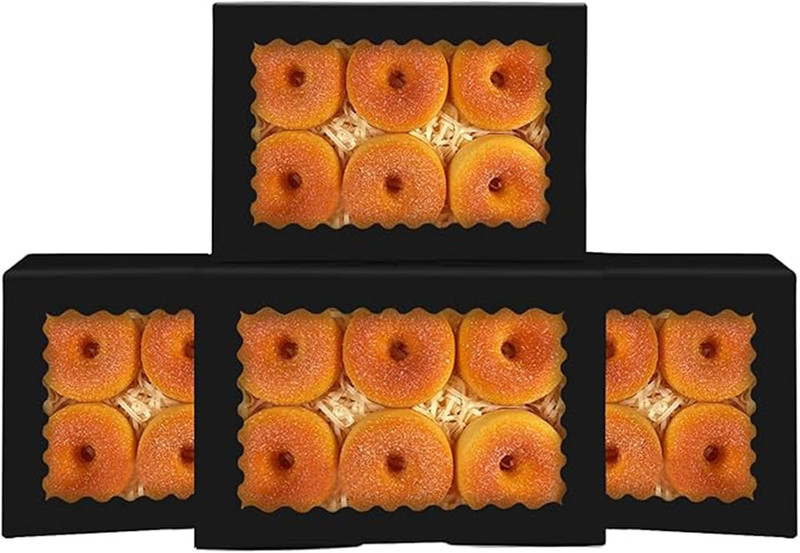 50Pcs Black Cookie Box with Window 9x6x2.5 inch Pastry Macaron Bakery Box For Pa