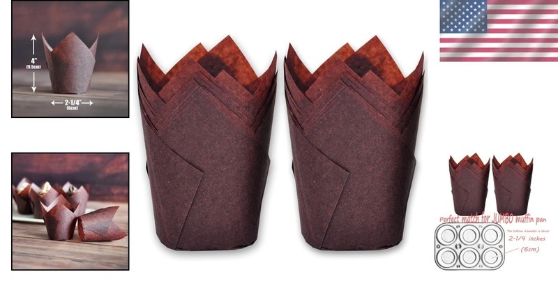 XL Brown Tulip Baking Cups 500pc Jumbo Muffin Liners Greaseproof Paper Oven Safe gallery
