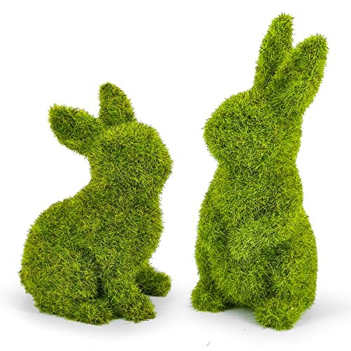 Easter Bunny Decorations,Resin Moss Bunny Figurine,Garden Medium-2pcs