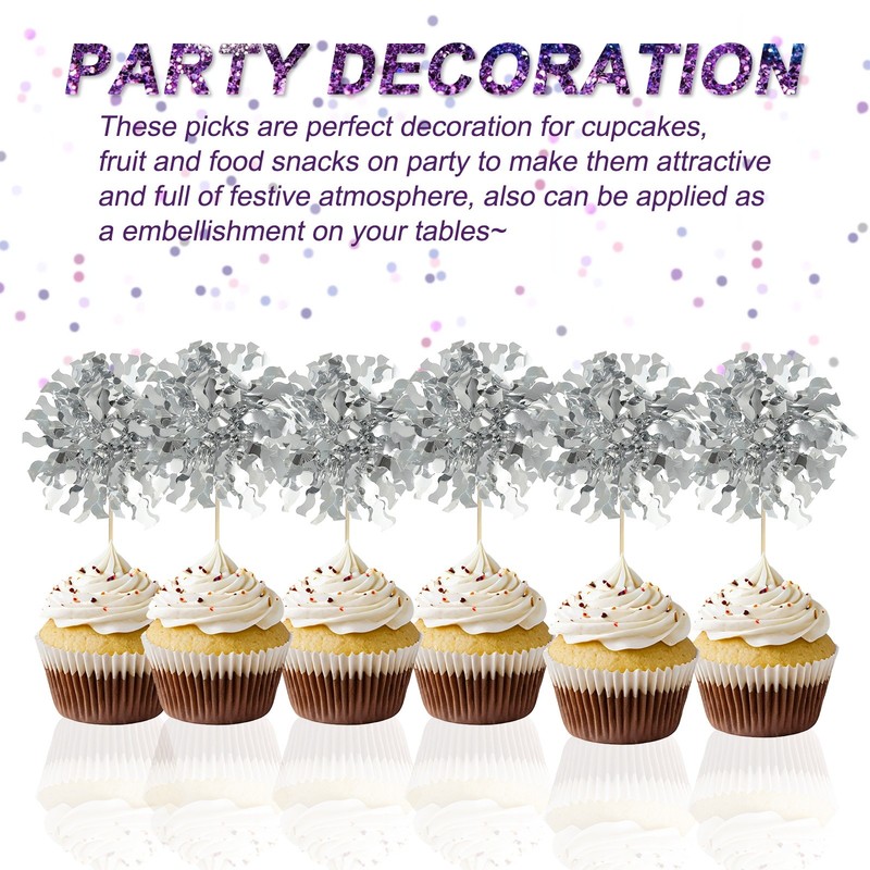 50Pcs Firework Cupcake Toppers Sparkle Tassel Picks Silver gallery