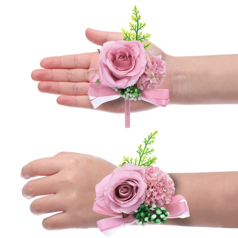 Rose Flower Wrist Corsage and Boutonnieres Set for Wedding Prom, Light Purple
