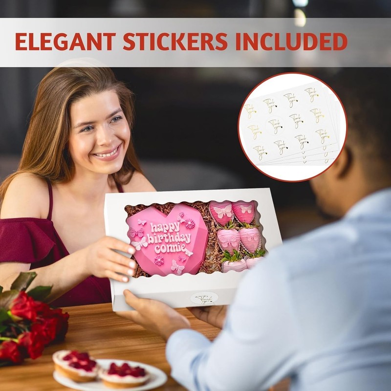30 Pack Auto Pop-up Cookie Boxes with Window, 12" x 8" x 2.5" White Bakery Bo... gallery