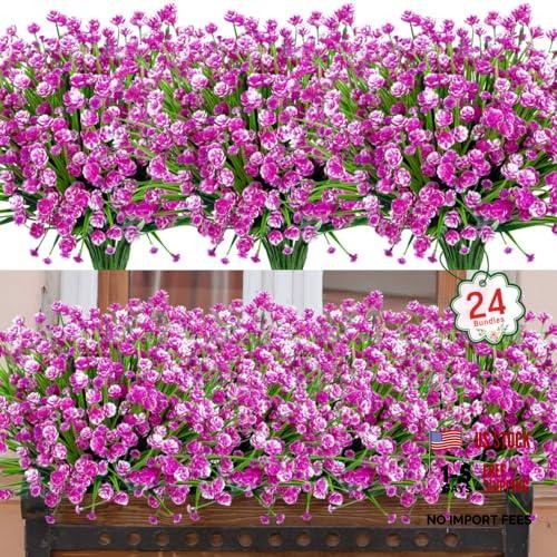 24 Bundles Artificial Flowers for Outdoors UV Resistant Fake 24 Packs Fuchsia