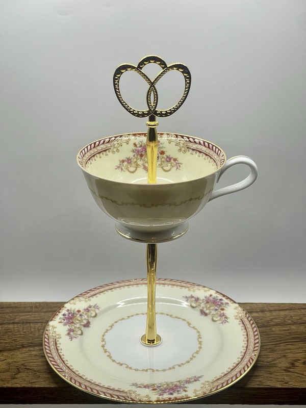 Noritake China Teacup & Saucer Tiered Jewelry Trinket Stand Handmade Japan gallery