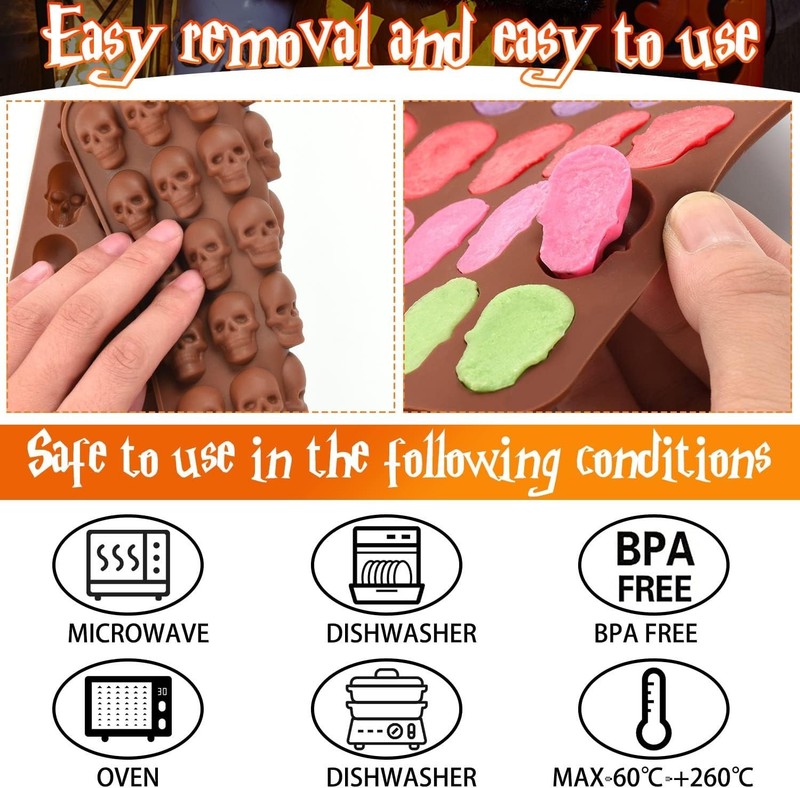 3 Pack Gummy Skull Silicone Candy Molds, Halloween Mini Skull Mold with 3 Droppe gallery