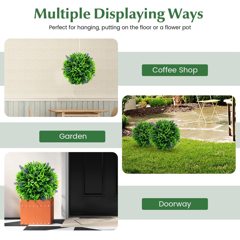 Goplus 12 Inch Artificial Lavender Topiary Balls Set Of 2 Outdoor Faux Greenery gallery
