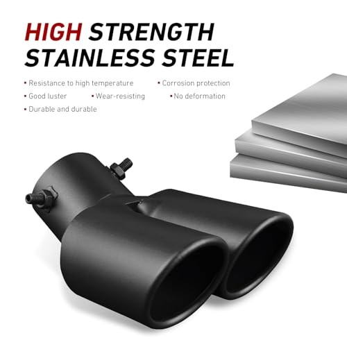 Car Dual Exhaust Tip, 2.48" Stainless Steel Y Tail Pipe with Fixed Bolt, gallery