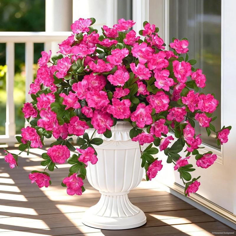 Dolicer Artificial Flowers For Outdoors 4 Bundles Uv Resistant Fake Rose Red
