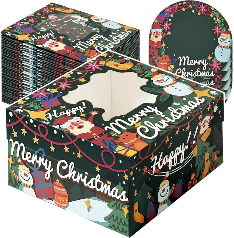 Christmas 12X12X6 Cake Box, 18 Sets Christmas Cake Box with Window ＆ 18 Sets 12" gallery