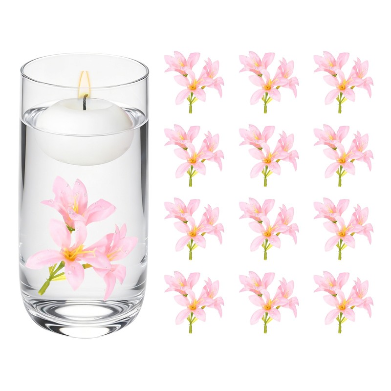 12 Pcs Floating Flowers for Centerpieces, Pink Lily Artificial Flower